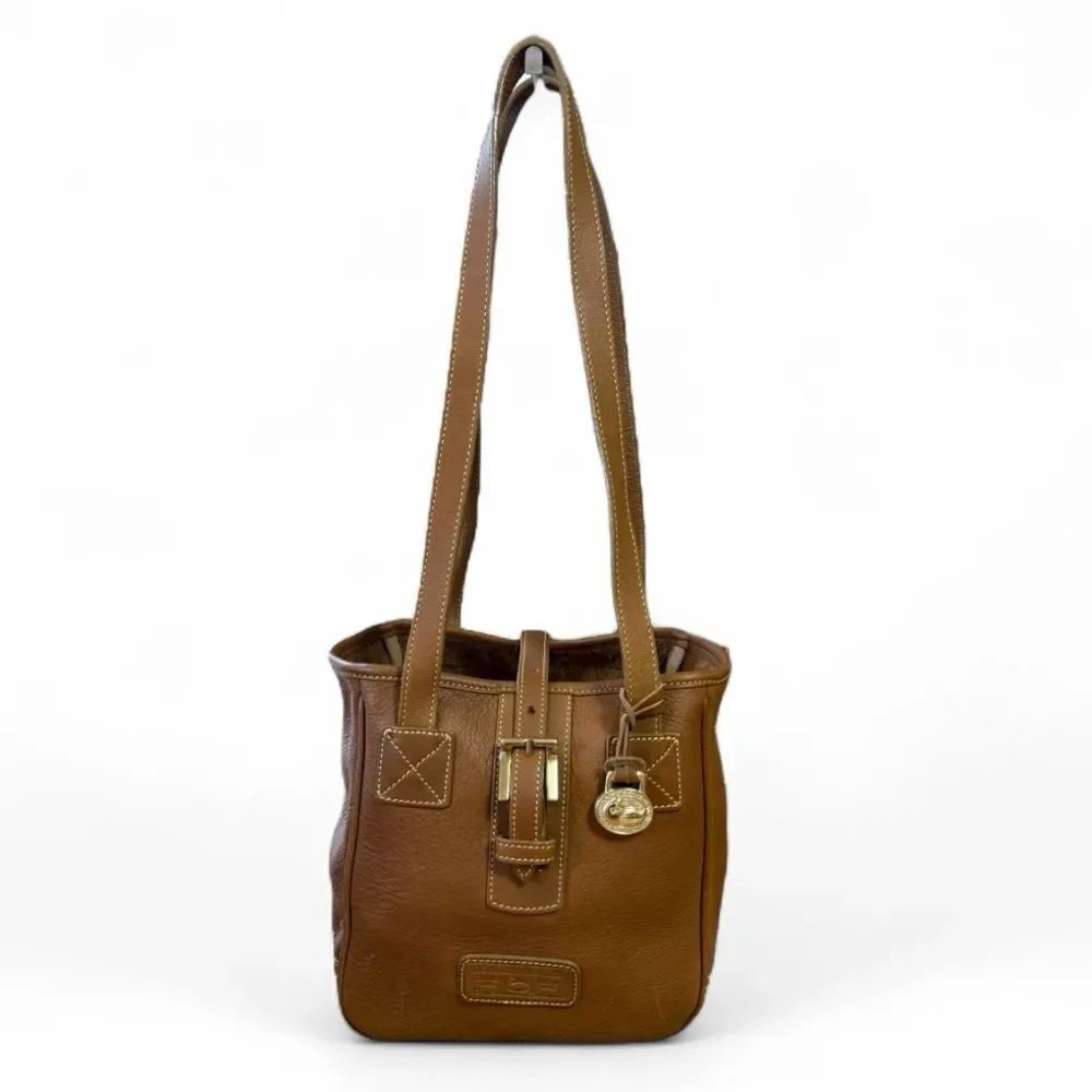 Vintage Dooney & Bourke Norwalk Leather Bucket Shoulder Bag Dark Tan / Lt Brown